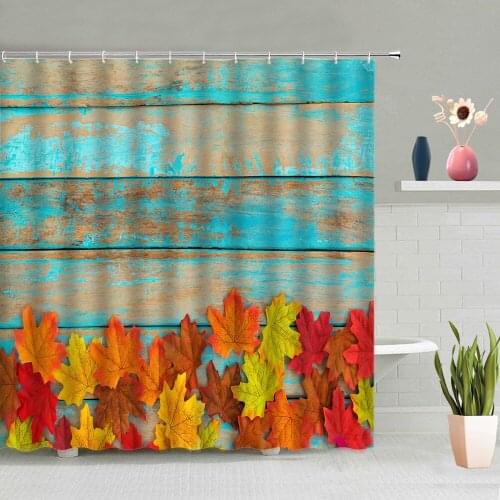 Retro Wood Plank Flowers Shower Curtains Farm Barn Background Curtains Bathroom Decoration Screen Washable Home Decor With Hook