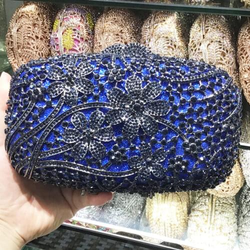 Luxury navy blue Diamond Crystal Evening Bags Ladies Party Purse Wedding Clutch Bags Customized Drop shipping