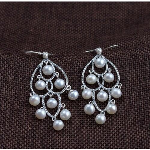 S925 traditional Thai silver craft pendants wholesale fashion classical female tassel pearl silver earrings