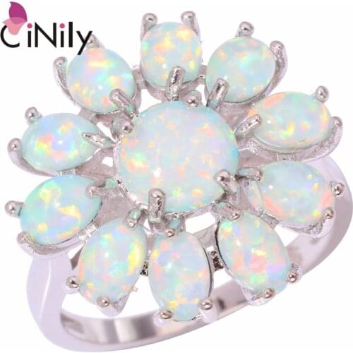 CiNily Created Green Fire Opal Silver Plated Wholesale New Style Fashion Jewelry for Women Party Ring Size 7 8 9 OJ9150