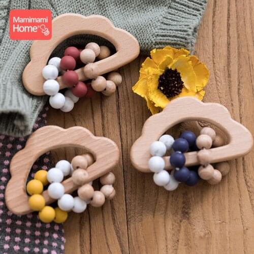 1PC Baby Teether Music Rattle BPA Free Wooden Cloud Silicone Bead Bracelet Pendant Gym Ring Montessori Baby Product Newborn Gift