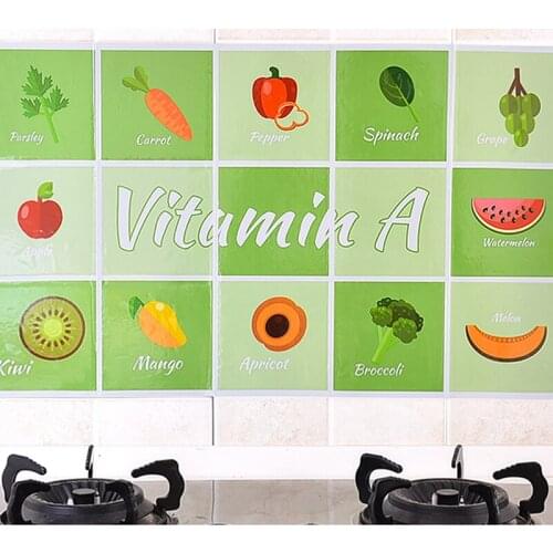Wall Stickers Cute Fruit Cartoon Oil Proof Wallpaper Paste 75*45cm Kitchen Accessories Foil Fumes Home Decor Heat Resistant