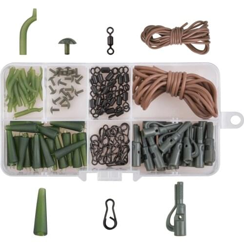 121Pcs/Box Carp Fishing Tackle Including Anti Tangle Sleeves Line Aligner Sleeves Rolling Swivels Lead Clips Tail Accessories