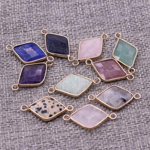 2pcs Natural Stone Charms Connectors Pendants Geometry Blue Sand Double Hole Jewelry Making DIY Necklace Bracelets Size 11x27mm