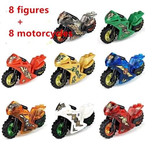 8Pcs/Set Ninjago Motorfiets Minifiguren Ninja ZANE Lloyd Mini Cijfers Blokken Speelgoed Gift For Boy