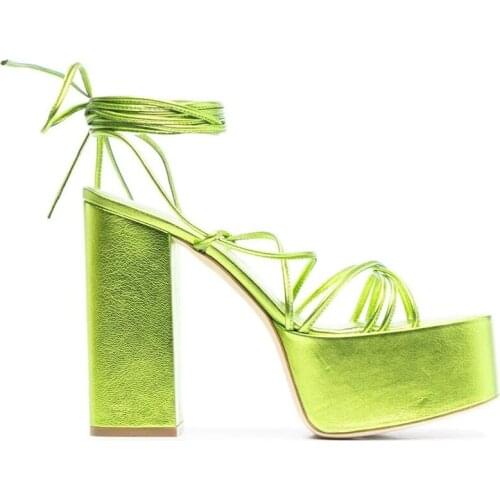 Summer New Style Super High-heel Platform Rope Thick-soled Sandals Fashion Catwalk Lace-up Leather Pumps Stripper Shoes Women