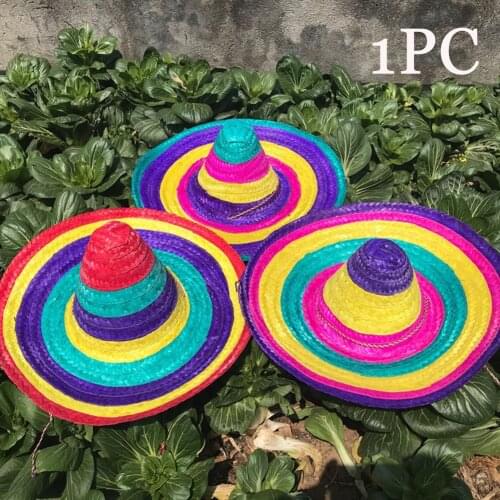 Men Women Party Supplies Kids Adult Straw Hats Colorful Edges Wide Brim All Seasons Mexican Style Round Decorative