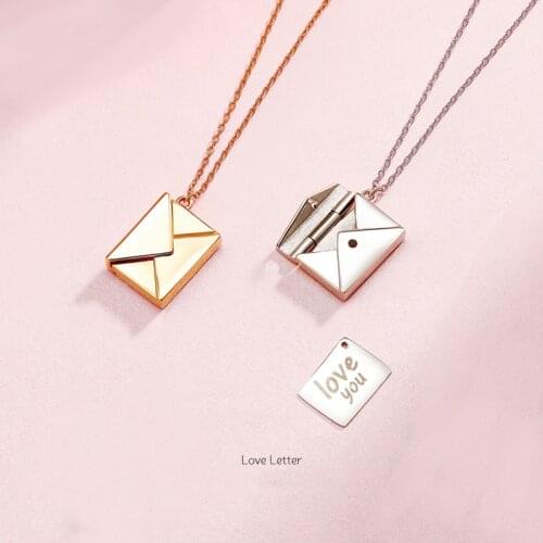 Duoying Envelope Necklace, Sterling 925 Silver Necklace Love Letter Pendant Necklaces Silver Pendant Lover Letters Couple Gifts