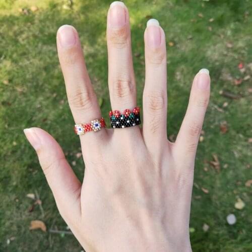 FAIRYWOO Miyuki Luck Red Rings For Women Simple Jewelry Flower Ring Set Eye Rings For Fashion Girls Gothic Rings For Wholesale