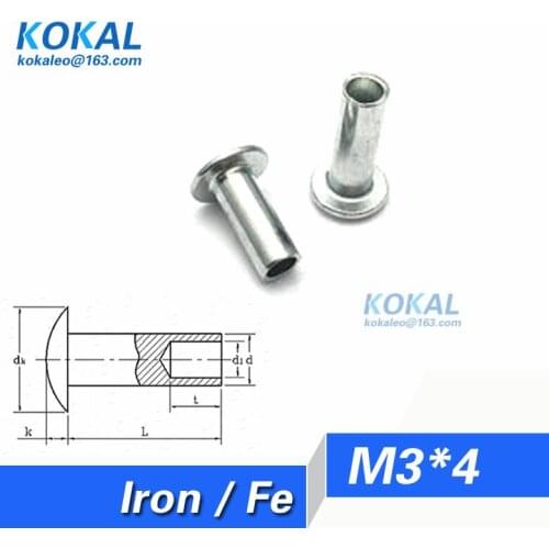 [Fe-M3*4]100PCS all kinds all steel M3 Series thin round head half hollow rivet M3*4mm tubular rivet