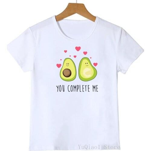 You complete me Avocado letter print t shirt girls boys pink love kids clothes graphic tshirts camisetas summer tops tee shirt