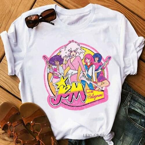 Jem and the Holograms Printed T-shirt Womens T-shirt Summer Short Sleeve Hip Hop T-shirt Casual Rock Shirt Cool Streetwear Top