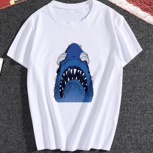 Women Tshirt Funny shark Print T Shirt Women Kawaii Harajuku Graphics Tees O-neck Short Sleeve Casual Summer White T-Shirts Tops