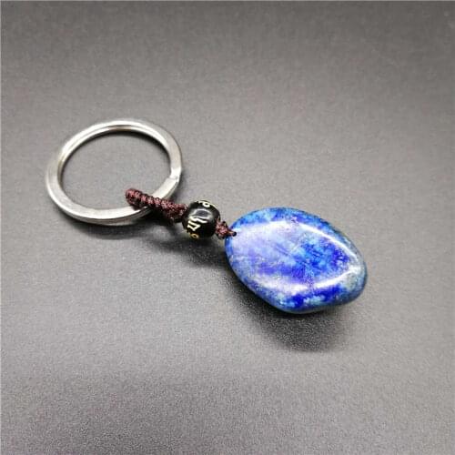 Natural Lapis Lazuli Crystal Stone KeyChain Ore Energy Stone KeyChain Jewelry Making