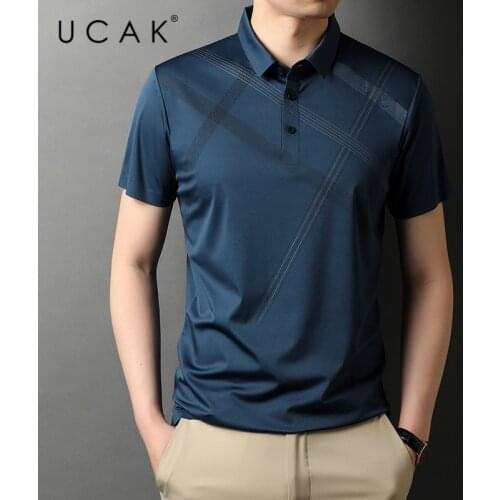 UCAK Brand Classic Striped Turn-down Collar Short Sleeve T-Shirts Summer New Arrivals Streetwear Tops Casual T Shirt Homme U5561