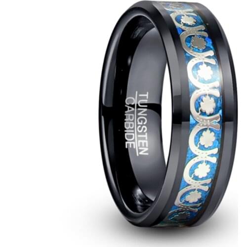 Horseshoe Flower Pattern Blue Red Opal Paper Electric Black Tungsten Carbide Ring Fashion Wedding Jewelry Best Gift