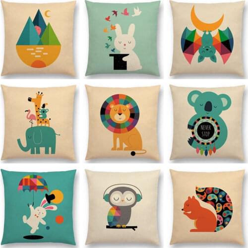 Cute Cartoon Animals Unicorn Cushion Cover Penguin Giraffe Whale Deer Bunny Parrot Bee Dolphin Owl Squirrel Sloth Pillow Case