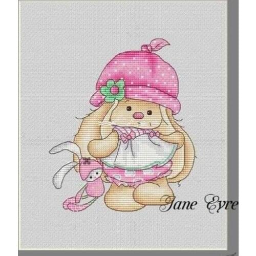 DD Counted Cross Stitch Kit Bonnie Rabbit - Baby Rabbit Handmade Needlework For Embroidery 14ct Cross Stitch