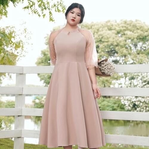 New Half Sleeves Evening Dress Elegant Zipper Back Simple Pleat Ankle-Length O-Neck A-Line Plus Size Women Formal Gowns D1246