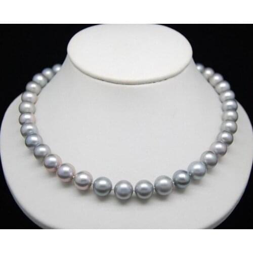 HUGE 18"AAA ROUND 9-10MM PERFECT SOUTH SEA GENUINE GRAY PEARL NECKLACE 14k/20
