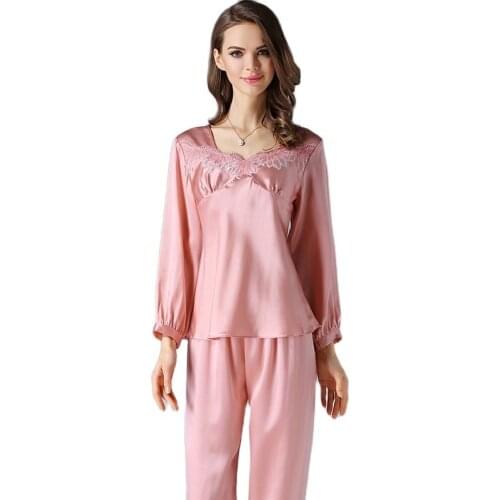 T77125 Wholesale Brand Women Sleepwear 100% SILK LONG SLEEVE PAJAMAS SET