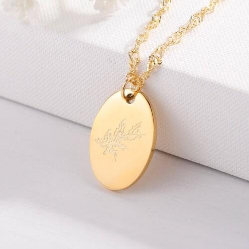 Personalized Flower Necklace Custom Gold Pendant Stainless Steel Carved Birth Month Flower Pendant For Women Jewelry Gift