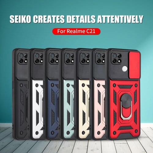 Shockproof Stand Ring Case For Realme C21 Push Pull Camera Protection Phone Cover Shell For Realmy 8 Pro 7i C12 C25 Narzo 30A 20