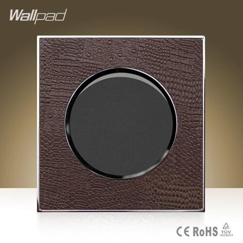 Wallpad Luxury Round 1 Gang 2 Way Goats Brown Leather UK Standard Push Button Wall Switch Panel ,Free Shipping