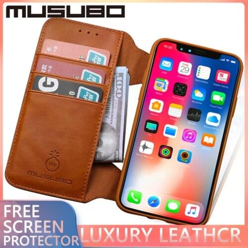 MUSUBO Luxury Retro Leather Case For iPhone X 11 Pro 6s 7 8 Plus XS Max Capa Multi Card Holder Phone Cases Flip Shockproof Cover