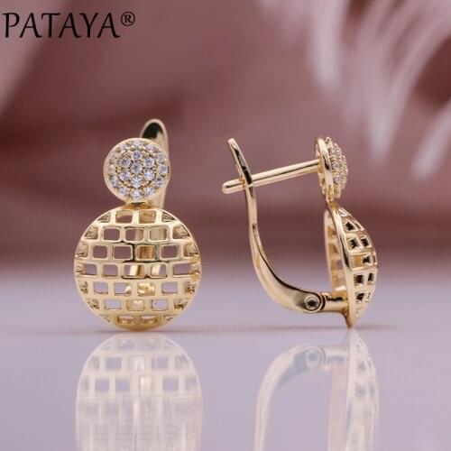 PATAYA New Lovely Gift 585 Rose Gold Round Hollow Drop Earrings Women Natural Zircon Unusual Earrings Wedding Fashion Jewelry
