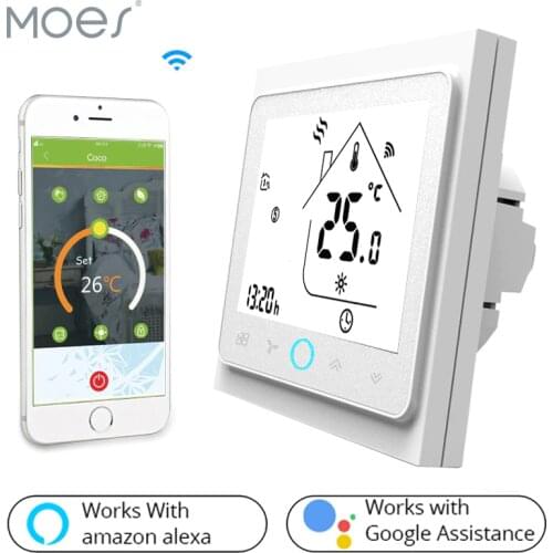 WiFi Central Air Conditioner Thermostat Temperature Controller 2 Pipe 4 Pipe 3 Speed Fan Coil Unit Work with Alexa Google Home