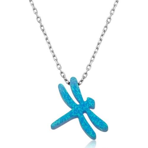 Tevuli 925 Sterling Silver Blue Opal Stone Dragonfly Women Necklace