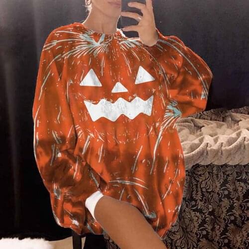Hoodies Sweatshirts Halloween Fashion Womens Casual Long Sleeve Printed Loose Sweatshirt Tops Elegant Womens Sweatshirt Anime