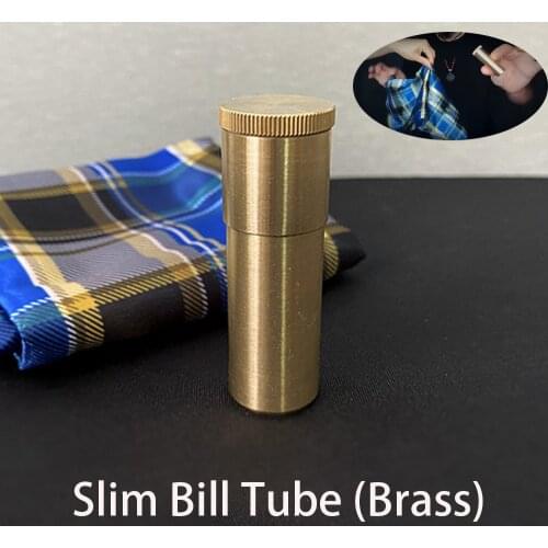 Slim Bill Tube (Brass) Magic Tricks Stage Close up Magia Signed Bill Appearing In Padlock Tube Magie Gimmick Props Mystery Box