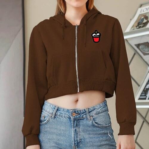 Long Sleeve Crop Top Coke Print Hoodie Cotton Sweatshirts for Womens Cartoon Zipper Ladies Hoodies Jacket Baggy Y2k Tracksuit