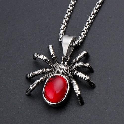 Horror Spider Red Crystal Stone Necklace Pendant Necklaces Jewelry Halloween sweater chain Party Gift For Men Women Accessories