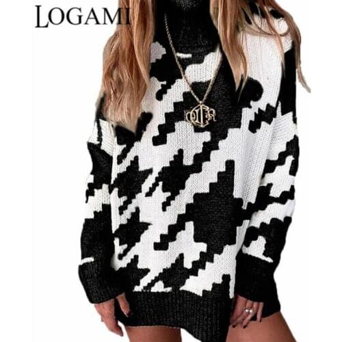 LOGAMI Turtleneck Knitted Autumn Winter Womens Sweater Oversized Soft Long Sleeve Jumper Pullover Femlae Ladies 2021 New