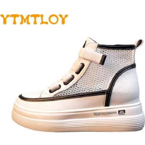 Inner Heightening Small White Shoes Womens 2021 New Summer Breathable Mesh Thick Sole All-match Sports And Leisure High-top