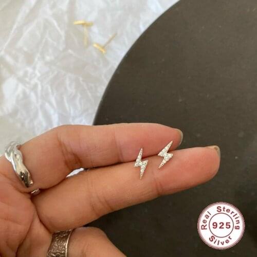 CCFJOYAS 925 Sterling Silver Cute Mini Lightning Stud Earrings Women Japanese and Korean Style Minimalist Studs Fashion Jewelry
