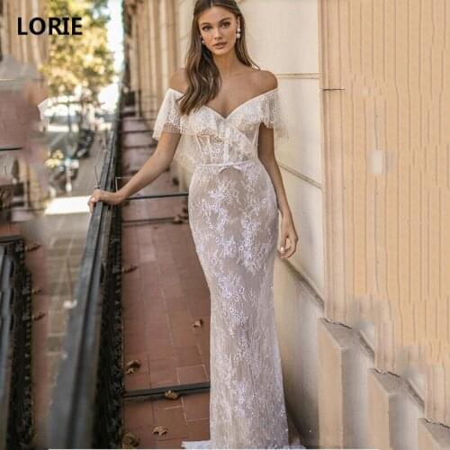 LORIE Sexy Mermaid Wedding Dress 2019 Off The High Split Shoulder Lace Bridal Dress Wedding Gowns Vestidos de novia