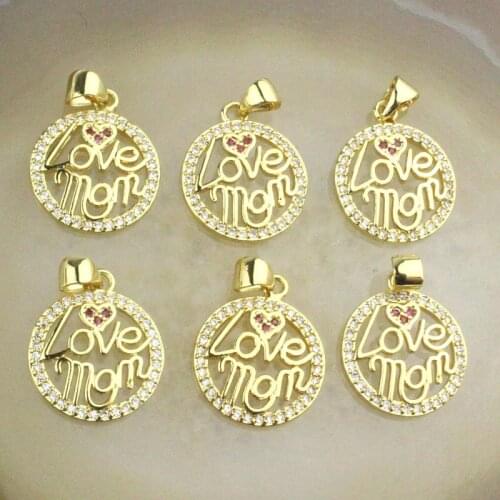 15mm 20pcs/lot Fashion colorful cz pendant,moms love theme cubic zircon charm,necklace/bracelet jewelry component wholesale