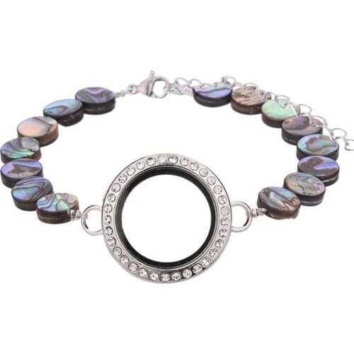 2Pcs/lot 30mm Glass Locket Pendant With Irregular Natural Shell Beads Bracelet Bangles Wristband Aromatherapy Women Gift Jewelry