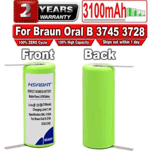 HSABAT 3100mAh 42170 Battery for Braun Oral B 3745 3728 3762 7000 3731 P7000 D25 D28 Electric Toothbrush 1.2V 42mm X 17mm