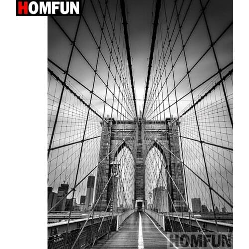 HOMFUN Diamond Painting Full Square/Round Diamond "City bridge" Pattern Embroidery Cross Stitch 5D Rhinestone Painting A30255