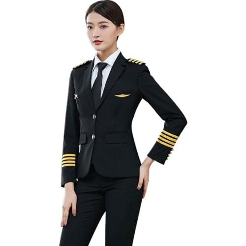 Aviation Uniform Set Women Jacket Pant Pilot Captain Uniforms Flight Attendant Suit Hotel Sales Manager Professional Workwear
