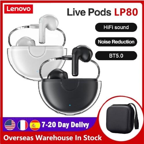 2021 New Lenovo LP80 BT 5.0 Wireless Earphones Sport Waterproof Headsets Low-Latency Gaming Headset Music Touch Control Earbuds