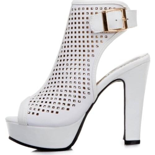 Open Toe Summer Ankle Boots For Women Fashion Buckle High Heels Sandals Women Platform Red White Yellow Party Shoes Lady Cut-out