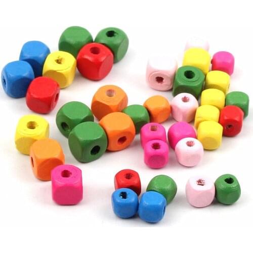 50pcs 8 10mm Mixed Color Wood Beads With Holes Square Loose Spacer Beads for Jewelry Making DIY Bracelet Necklace Accessories