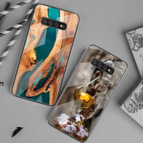 Resin WOOD Marble Colorful Phone Case Tempered Glass For Samsung S20 Plus S7 S8 S9 S10 Plus Note 8 9 10 Plus