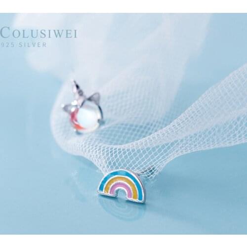 Colusiwei 925 Sterling Silver Colorful Crystal Unicorn Rainbow Stud Earrings Silver for Women & Girls Sterling-Silver-Jewelry